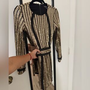 Hera Collection Gold and Black Sequin Long Sleeve Dress